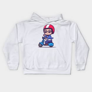 Cute Male Riding Scooter Cartoon Kids Hoodie